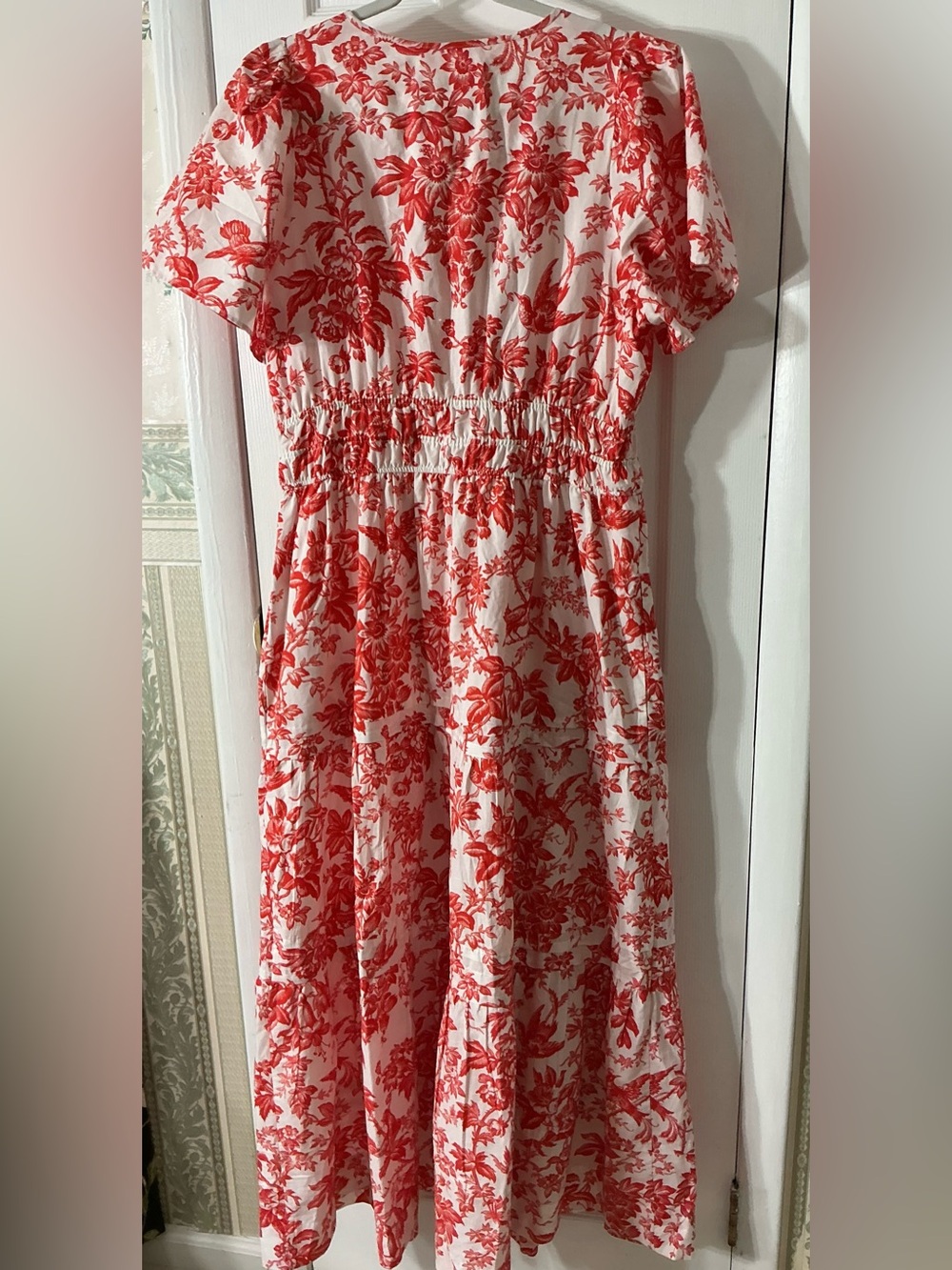 Anthropologie The Somerset Maxi Dress Red Coral Floral Toile Large EUC - Picture 5 of 13